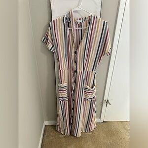 Warehouse Rainbow Striped Knee Length Dress